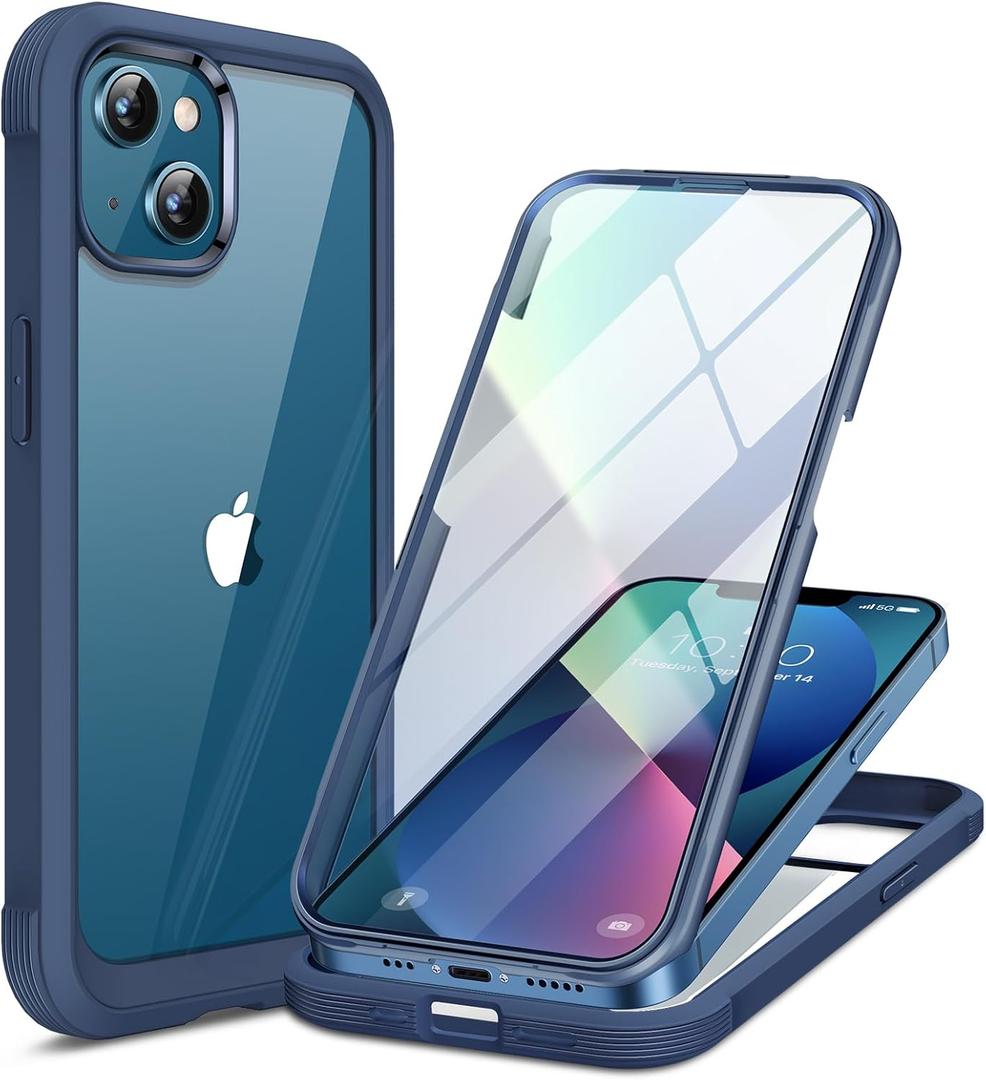 Miracase Compatible with iPhone 13 case 6.1 inch, [Glass Instead Plastic] with Built-in 9H Tempered Glass Screen Protector for iPhone 13,2023 Upgrade Full-Body Glass Clear Case, Dark Blue (iPhone 13 6.1)