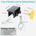 ZRFCXE Window Locks,4 Pack Sliding Window Locks with Key for Vertical & Horizontal Sliding Windows Doors,Easv to Install,Adjustable Security Window Lock for Patio Bedroom Home and Office (Black)