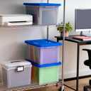 IRIS USA File Storage Box with Lid, Document Protection Box for Letter/Legal Files, Safety File Storage Container, Portable Stackable Filing Organizer, 35 Qt, 3 Pack, Clear/Blue