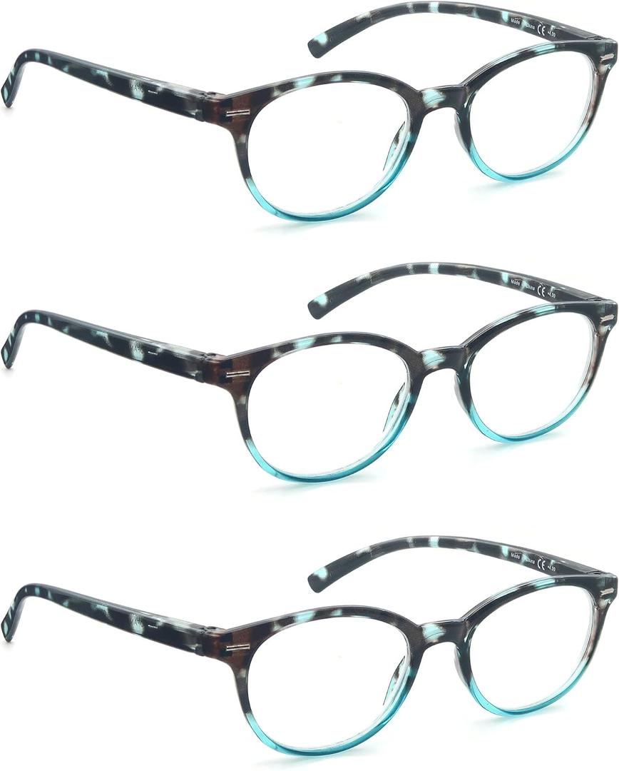 Reading Glasses Women Cute Small Round Readers +0.75 for Small Head/Petite Face,Blue Demi Lightweight Cheaters Reading Glasses w/Comfortable Spring Hinges 3 Pack