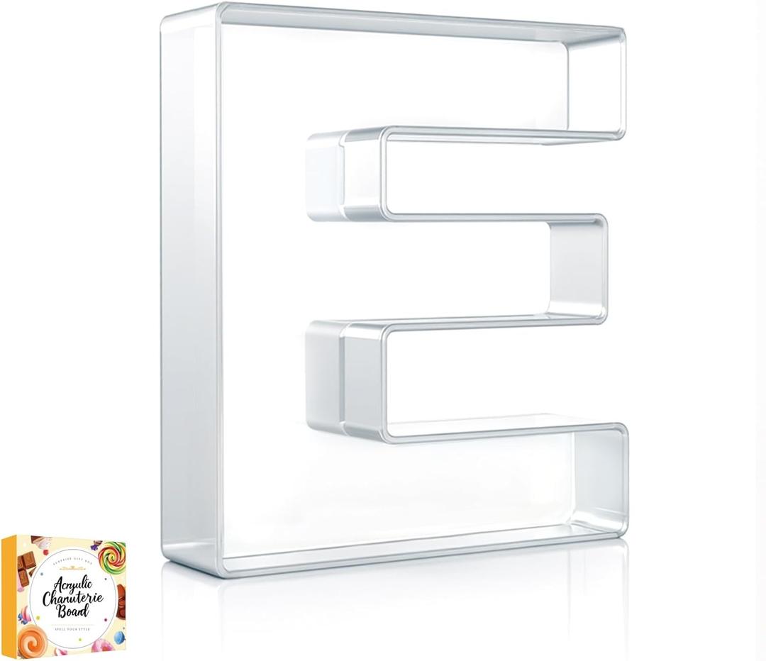 10" Acrylic Charcuterie Letters Fillable Tray, Reusable Alphabet Number Shaped Serving Plates for Charcuterie Board, Display Fruit, Candy, Cake, Party Decor, Birthday, Anniversary E