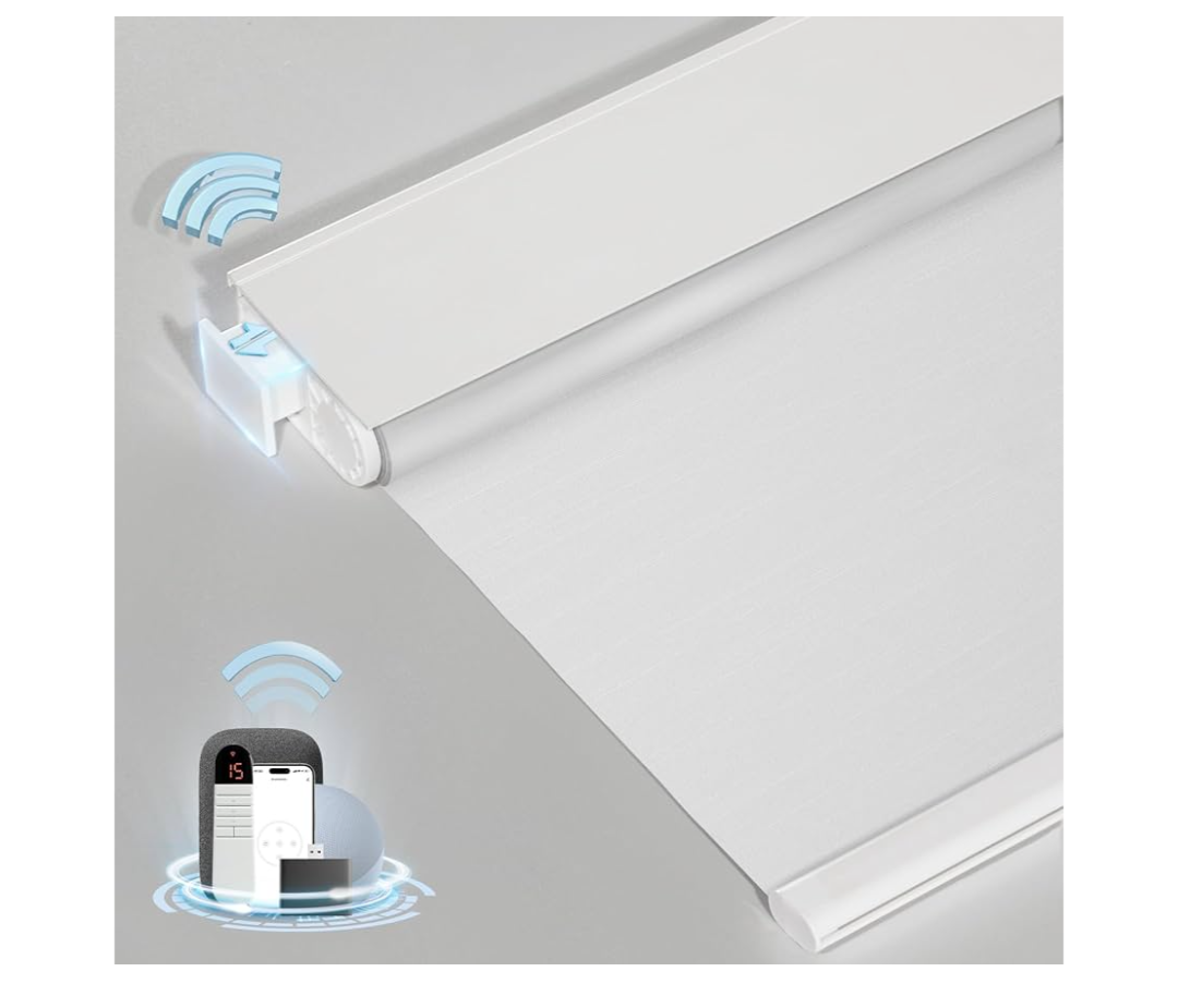 Smart Motorized Blinds with Remote, Cordless No-Drill Automatic Roller Shades, Blackout Electric Blind for Windows, White, 35 x 72