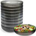 10 Pack 10 Inch Glacier Grey Large Plastic Serving Bowls Salad Mixing Bowl Vertical Ribbed Pattern Buffet Party Serving Bowls for Vegetable Fruit Salad Candy Chip Popcorn Snack