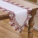 White Dark Red Floral Lace Jacquard Table Runner Dresser Scarf 90 inches Long for Kitchen Dining Coffee Table Parties Wedding Home Decor (16” x90”, Dark Red Floral)