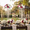 Bigsee 10 Pcs 21.65 inches Crystal Flower Stand Wedding Centerpieces for Tables, Tabletop Gold Metal Flower Arrangement Holder, Elegant Bulk Metal Vases for Reception Party Ceremony Decoration