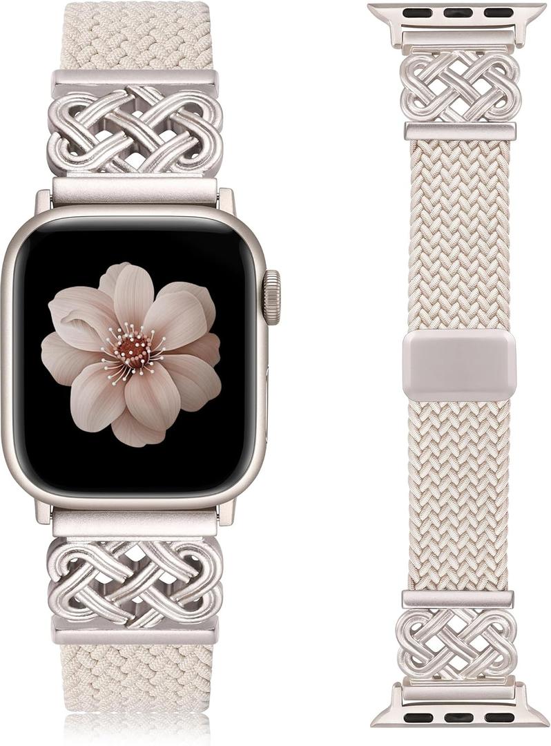 TOYOUTHS Braided Magnetic Band Compatible with Apple Watch Bands 38/40/41/42/44/45/46/49mm Women Men, Dressy Celtic Metal Stretchy Elastic Strap for iWatch Series 11 10 9 8 7 6 5 4 SE/Ultra 3 2 1