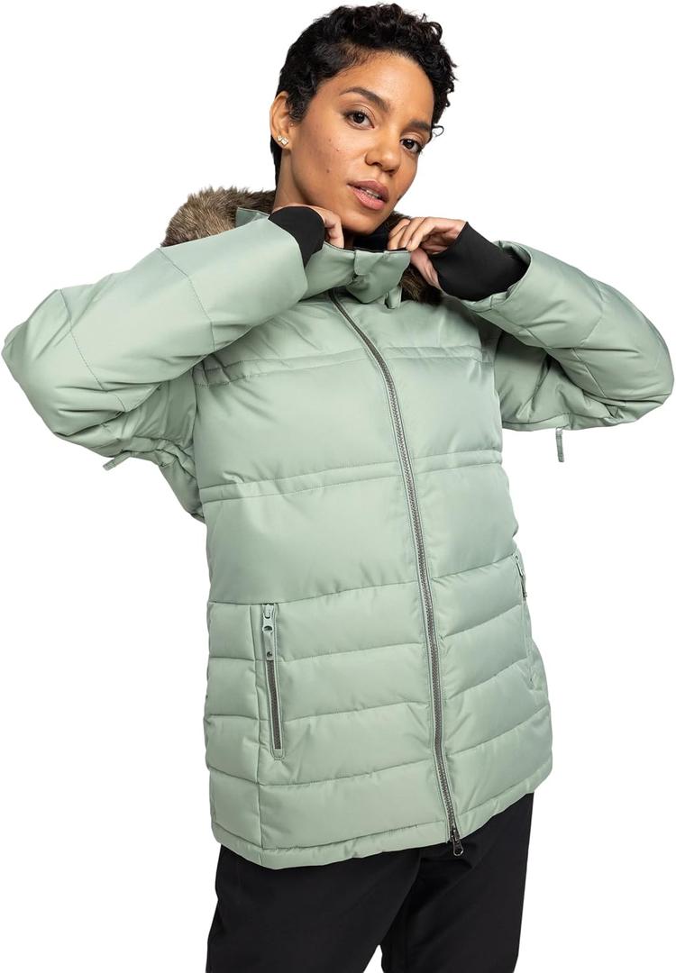 Roxy Women's Quinn 10K Waterproof Insulated Snow Jacket‚ÄìQuilted Ski-Snowboard Puffer-Removable Faux Fur Hood, Lily, X-Large