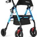 Ambliss 10" Front Wheeled Walkers for Seniors,Rollator Walker with Seat and Extra Wide Backrest, Lightweight Collapsible Rolling Walker, Adjustable Height Rollator Walker with Cup & Cane Holder (Blue)