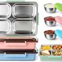 FoldTier 3 Pack Stainless Steel Lunch Boxes Includes 3 Lidded Condiment Cups, 4 Compartment Bento Box Set, Leakproof Lunch Container, Dishwasher Safe for Work, Office, Picnic, Travel(Assorted Colors)