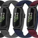 4 Pack Bands Compatible with Fitbit Inspire 3/Inspire 2/Inspire/Inspire HR/Ace 3/Ace 2 Band, Elastic Adjustable Nylon Loop Straps Replacement Sport Stretchy Wristband for Women Men (Black+Gray+Indigo+Burgundy)
