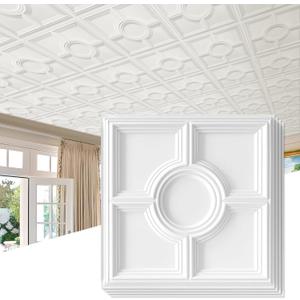 STICKGOO Drop Ceiling Tiles 24 x 24in, Waterproof, Premium PVC Ceiling Panels to Prevent Breakage, Pack of 12 Tiles Cover 48 Sq. Ft, White