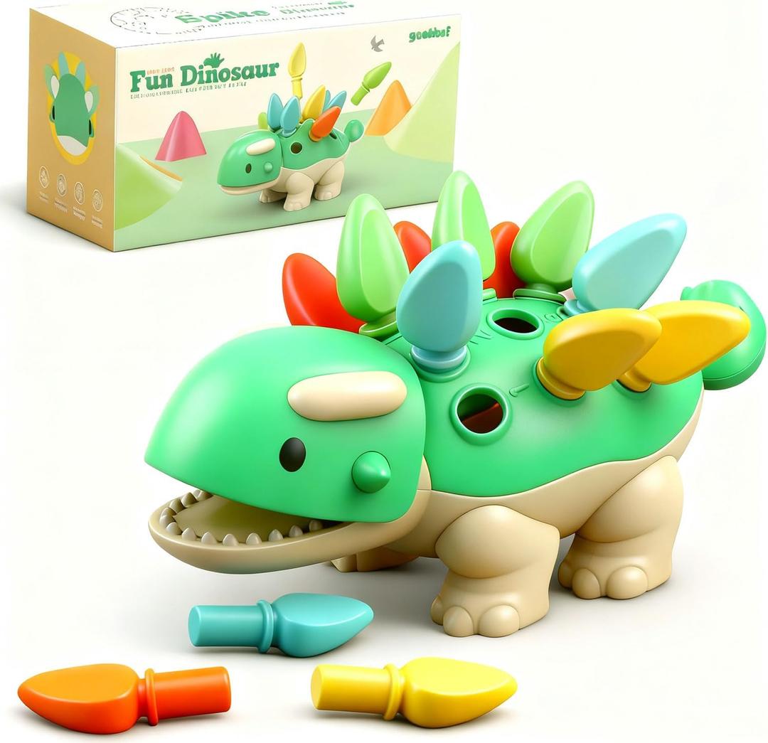 Toddler Montessori Toys Baby Sensory Learning Fine Motor Skills Toy for 6 9 12 Months One Year Old Boy Girl Birthday Gift Ages 1 2 3 4 Kid Dinosaur Educational Toys Sorting Stacking Color Recognition