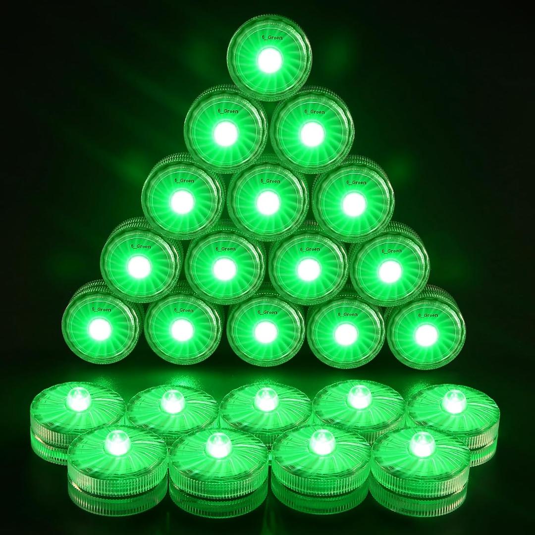 HL Submersible LED Light, Green Small LED Light,100 Hours Waterproof Flameless Led Lights Battery Powered for Wedding Home Vase Festival Party Decoration 24pcs (Built-in 48 Batteries)