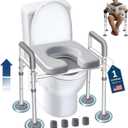 Eosprim Toilet Seat Risers for Seniors Elongated, Raised Toilet Seat with Handles, Toilet Safety Frames & Rails for Elderly and Handicap, Elevated Shower Commode Chair with Arms, Toilet Lift Grab Bar (Silver)