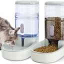 Automatic Dog Cat Feeder and Water Dispenser Gravity Food Feeder and Waterer Set with Pet Food Bowl for Small Medium Dog Puppy Kitten, Large Capacity 1 Gallon x 2(Grey)