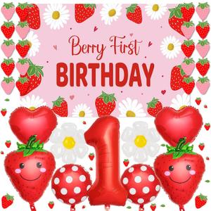 134Pcs Berry First Birthday Decor Strawberry Baby Shower Decorations Berry 1st Birthday Decorations for Girl Sweet One Party Decor Strawberry Backdrop Ballons Banners Stickers Party Supplies