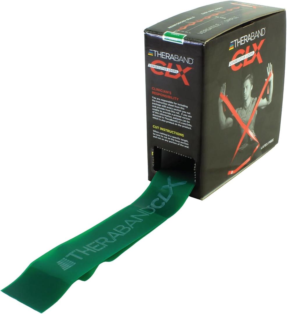 THERABAND CLX Resistance Band with Loops, Fitness Band for Home Exercise and Full Body Workouts, Portable Gym Equipment (25 Yard, Green - Heavy)