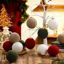 12 Pcs Neutral Christmas Ornaments 3.15 Inch Red Green White Beige Crochet Christmas Ball Boho Farmhouse Rustic Ornaments Handmade Knitted Woven Wool Ball for Xmas Tree Decoration