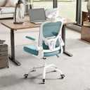 Office Computer Desk Chair - Lumbar Support and Headrest, Ergonomic Mesh Back Swivel Task Chair,Flip-Up Arms for Desk Work, 90-120 Tilt Rolling Chair for Home Office(White-Blue6076)
