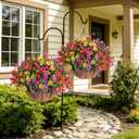 HyeFlora 2 Set Artificial Outdoor Flowers Hanging Basket, Faux Hanging Plants for Outside Spring Decoration, Fake Silk UV Resistant Look Real Daisy for Porch Patio Home Decor