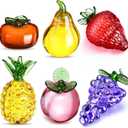 6 Pcs Crystal Glass Fruit Decor Pineapple Grape Persimmon Strawberry Pear Peach Figurine Collectibles Hand Blown Glass Fruit Decoration for Home Decor Gift for Wedding Birthday Wedding