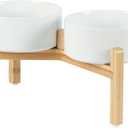 Ceramic Raised Double Bowls Set with Stand, Food & Water Bowls for Medium Breed Dogs, Weighted Dog Dishes, Pet Bowl(7.3'',41OZ, White)
