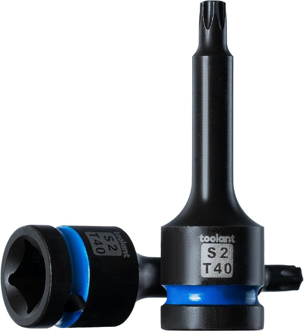 toolant Torx T40 Impact Bit Socket Set 2pcs,1/2" S2 Steel Air Drive Star Sockets, Long High Impact Bits,Professional Mechanic & Automotive Repair Socket Set