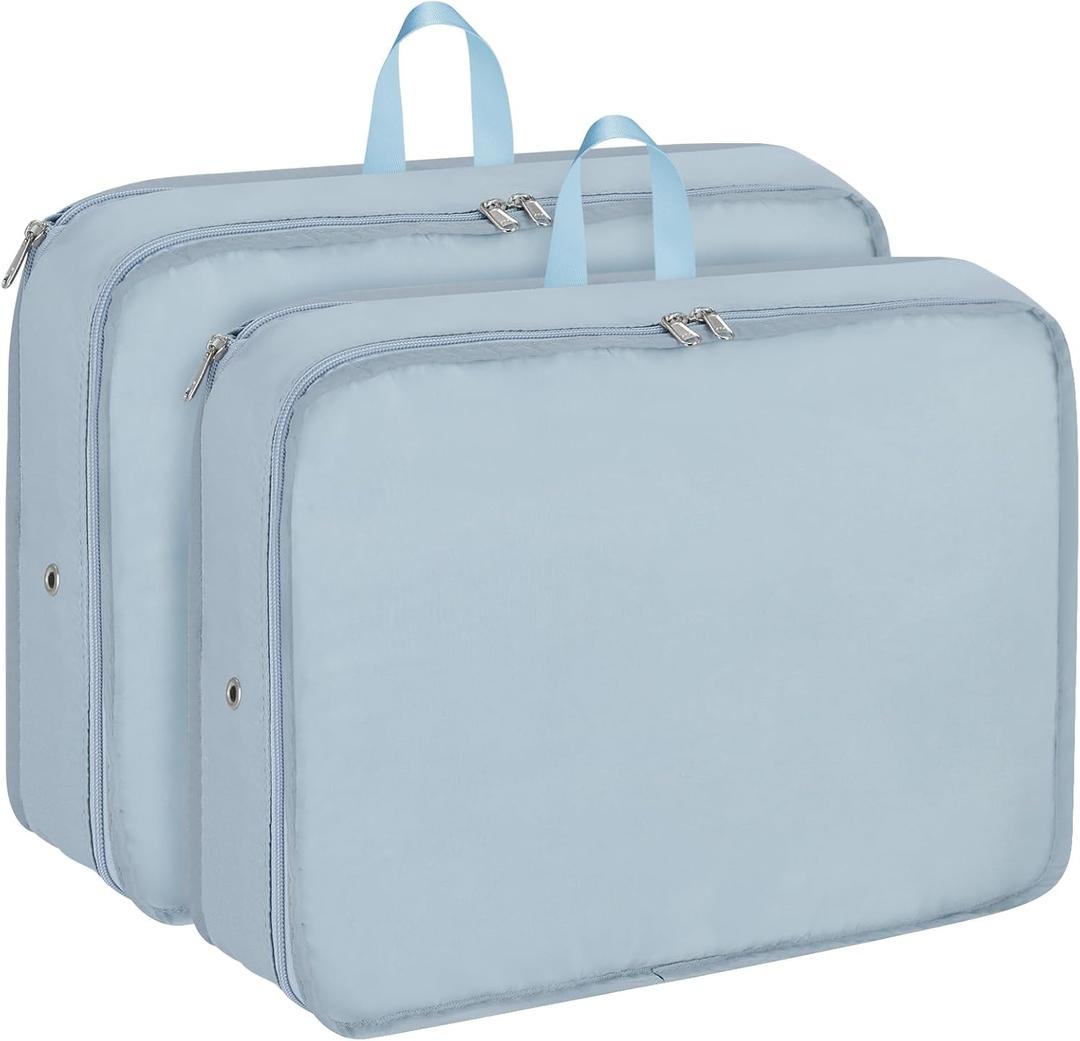 2 Set Compression Packing Cubes for Travel, Expandable Luggage Organizers Bag, Large Compression Cubes for Packing, Travel Accessories for Suitcase Organizer Bags Set (Light Blue)