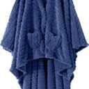 Wearable Blanket Poncho Cape Wrap for Adult, Cozy Sherpa Fleece Pocketed Shawl TV Throw Blankets for Office and Lounge(Dust Blue,58'' x 64'')