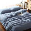 F.Y.Dreams 100% Washed Cotton Duvet Cover for Weighted Blanket 48x72 inches with 8 Ties,Zipper on Long Side/Demin Blue/Just Duvet Cover