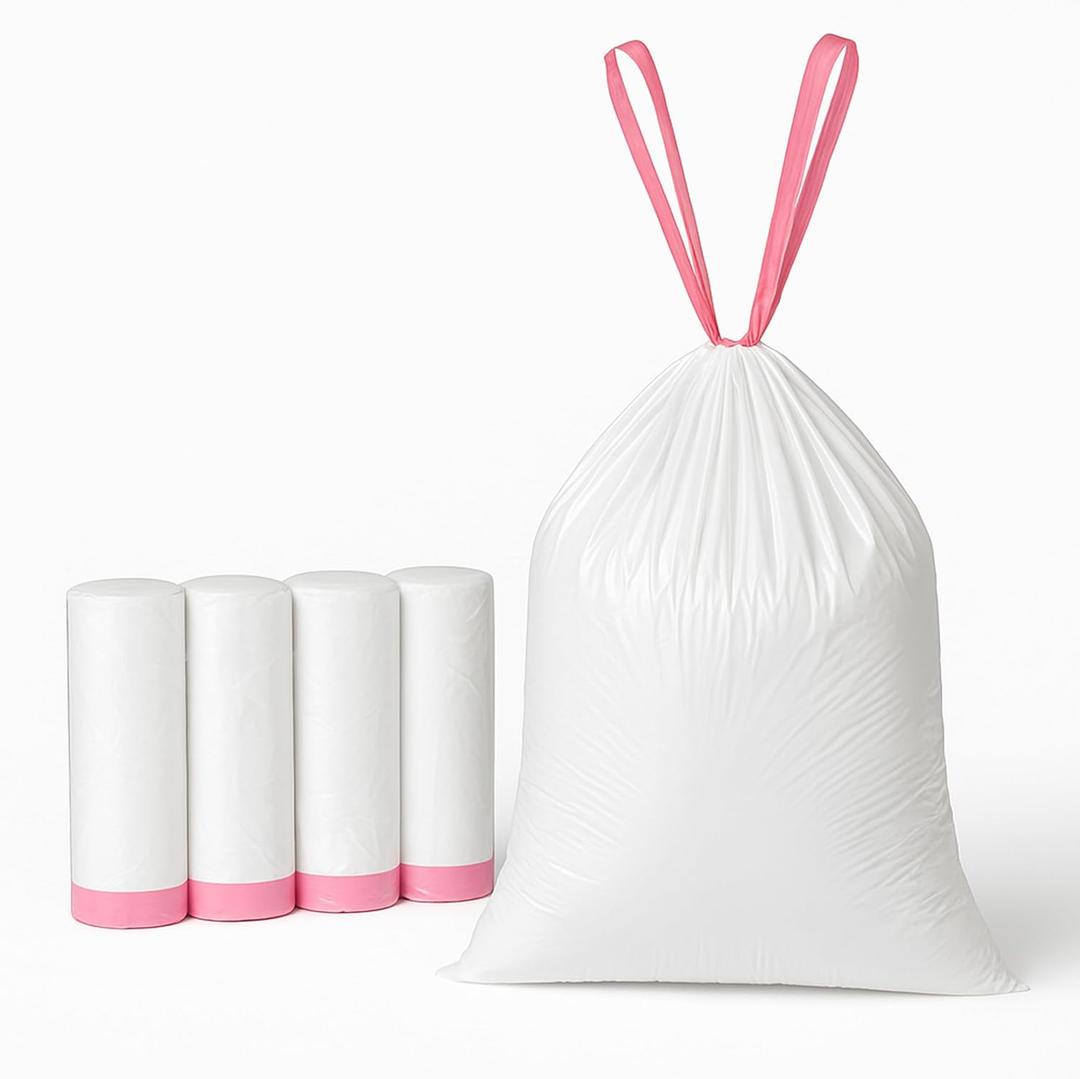 13 Gallon Drawstring Trash Bags for Kitchen – Tall White Garbage Bags with Easy Tear-Off Roll, Heavy-Duty, Leak-Proof & Odor-Free – 120 Count