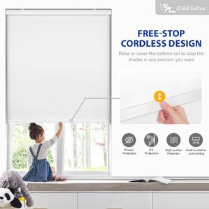 LazBlinds Cordless Roller Shades, Free-Stop Blackout Roller Blinds with Cassette Valance, Thermal Insulated UV Protection Waterproof, Roll Up Blinds for Windows, 27'' W x 72'' H, White