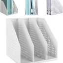 SAYEEC 1Pcs Collapsible Plastic Magazine File Holder Vertical Binder Storage Organizer for Desk Sturdy Upright Desktop Magazine Organizer Folder Rack for Office School Home (3 Compartments, Gray)