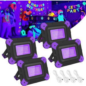 T-SUN Rechargeable Black Lights, Battery Powered Black Lights for Fishing Portable Blacklights for Glow Party Body Paint Fluorescent Poster Neon Party 4 Packs