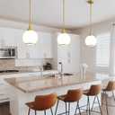Pendant Lights Kitchen Island: Brushed Gold Light Fixture Farmhouse with Milk Glass - 10 Inch Mid Century Globe Kitchen Lighting Fixtures Ceiling for Dining Room, 1 Pack-10inch