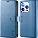 TUCCH Wallet Case for iPhone 16 Pro, Magnetic PU Leather Stand Flip Cover with 4 Card Slots [TPU Shockproof Interior Case] [RFID Blocking] Folio Compatible with iPhone 16 Pro 5G, Light Blue