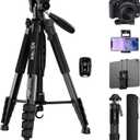 MACTREM 75 Inch Camera Tripod for Sony Canon Nikon, Lightweight Travel Video Aluminum Tripod Stand with Cell Phone Mount for iPad Phone (Black)