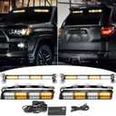 Wsays 2x14 and 2x17 inch Front & Rear Amber White Windshield LED Strobe Light Bar Compatible with Construction Snow Plow Vehicles Tow Trucks