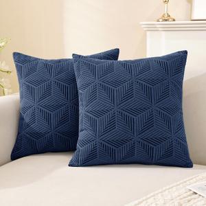 SYSLOON Decorative Throw Pillow Covers 18x18 Inch Set of 2,Pillow Covers for Couch Square Pillow Covers Home Decor Living Room Bed,Navy Blue