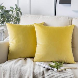 Phantoscope Pack of 2 Velvet Decorative Throw Decorative Pillow Cover Soft Solid Square Cushion Case for Couch Yellow 20 x 20 inches 50 x 50 cm
