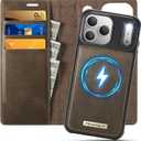 Wallet Case for iPhone 17 Pro Compatible with MagSafe, 2-in-1 PU Leather Flip RFID Blocking Card Holder Stand Shockproof Magnetic Detachable Cover for iPhone 17 Pro Case 6.3", Brown