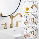 2 Handles 3 Holes Faucet Widespread Bathroom Sink Faucet Basin Tap Mixer Supply Hose Included Matching Pop Up Drain Antique Brass