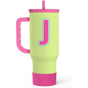 SANDJEST Monogrammed Tumbler with Handle 40oz, Letter J Tumblers Coffee Travel Cup with Straw, Personalized Monogram Initial Gifts for Women Girls, Customized Gifts for Christmas Birthday Mothers Day