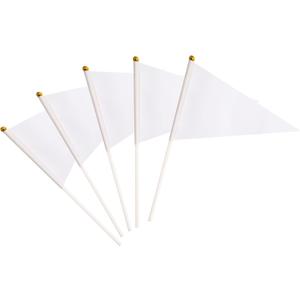 25 Pack White Pennant Flags Small Mini Hand Held Solid Color Pennant Flags On Sticks,Party Events Celebration,School,Grand Opening,Kids Birthday,Sports Clubs,Flower Pot (White)