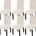 Turquoize Chair Covers for Dining Room Chairs Set of 6, Stretch Velvet Dining Chair Covers Removable Washable Chair Seat Slipcovers Protector for Dining Room, Hotel, Ceremony (6, Ivory)
