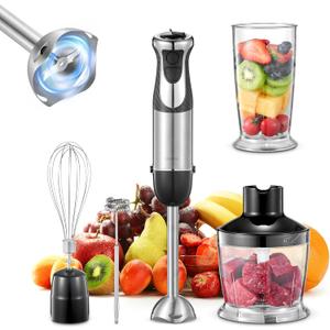 Reemix Immersion Blender, 5 in 1 Hand Blenders, 1000W Copper Motor Handheld Blender with Frother, Whisk, Beaker, Chopper Attachements, Stainless Steel Blades, Black