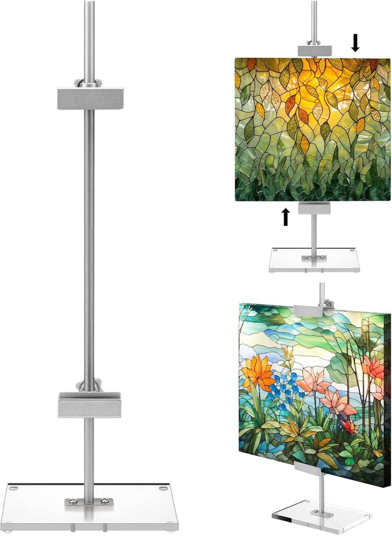 RattanView Adjustable Tabletop Easel Stand for Picture Frame up to 16.5" H Metal Silver Floating Picture Frame Stand Table Easels for Display for Signs Photos Art