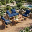 LAGRATY Outdoor Chair Cushions for Patio Furniture24" x 24" Deep Seat Cushions with Backrest for Couch Sofa Chair - Waterproof Fade-Resistant Patio Cushion (Set of 4,Navy Blue)