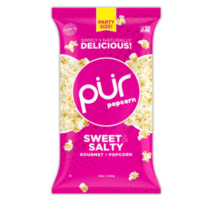 PUR Popcorn Made with Coconut Oil 100% Whole Grain Healthy Snacks Gluten Free Nut & Peanut Free, Vegan & Non-GMO Sweet & Salty and Sea Salt Flavored Individual Bags 200g (Pack of 2)