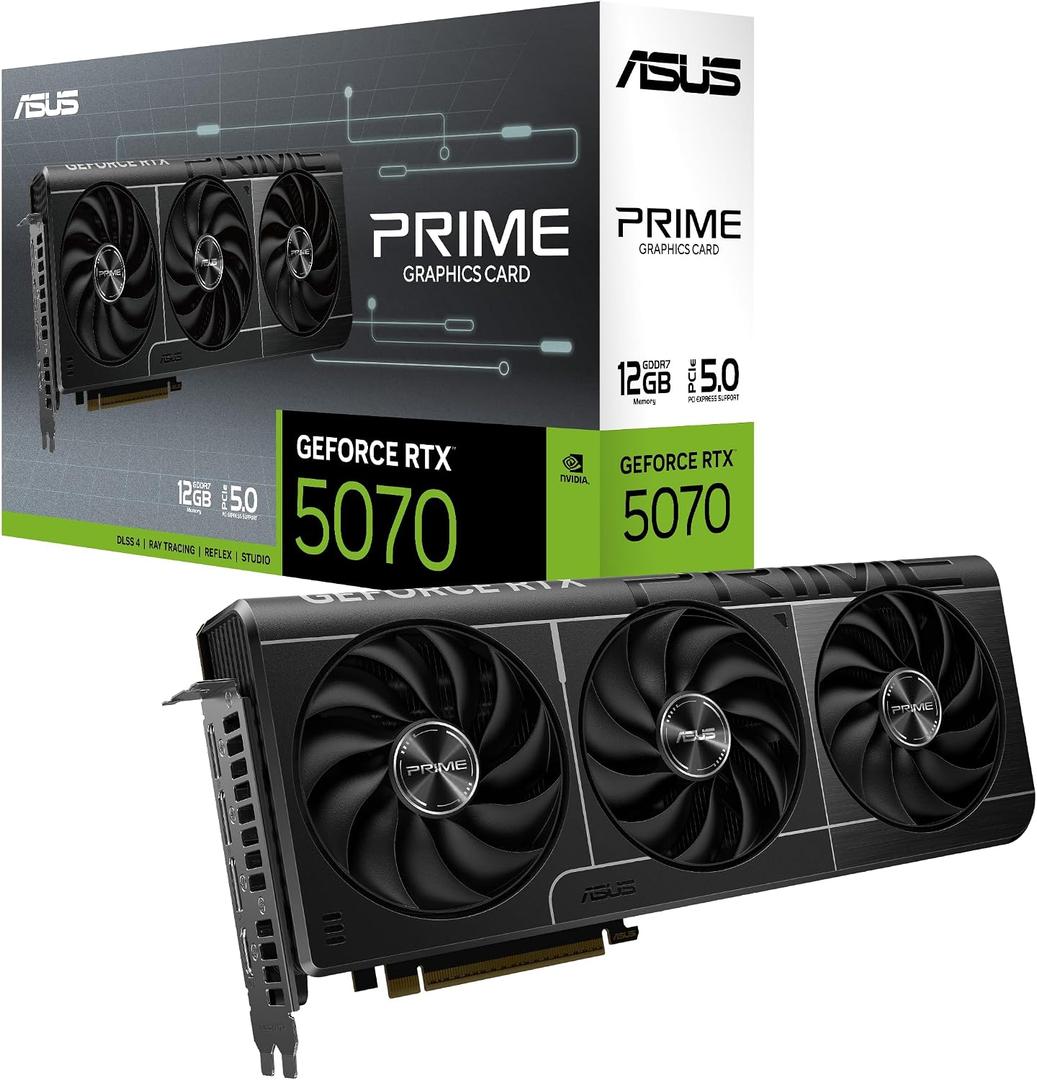 ASUS The SFF-Ready Prime GeForce RTX 5070 Graphics Card, NVIDIA (PCIe 5.0, 12GB GDDR7, HDMI/DP 2.1, 2.5-Slot, Axial-tech Fans, Dual BIOS)
